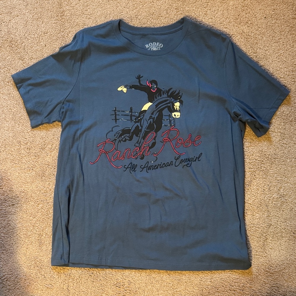 Ranch Rose All American Cowgirl Graphic Tee - Slate Blue
